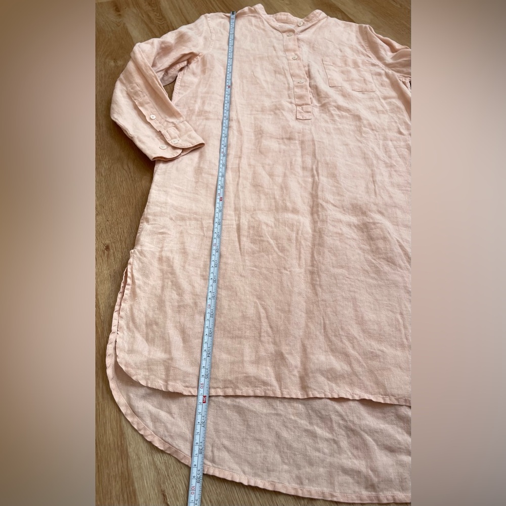 Linen shirt dress pale peach mandarin collar $179 Mr. Mrs. Mood medium - Picture 7 of 7